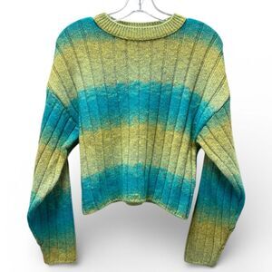 ASOS Design Crew Neck Jumper Sweater Space Dyed Green Ribbed Crop Length US 2